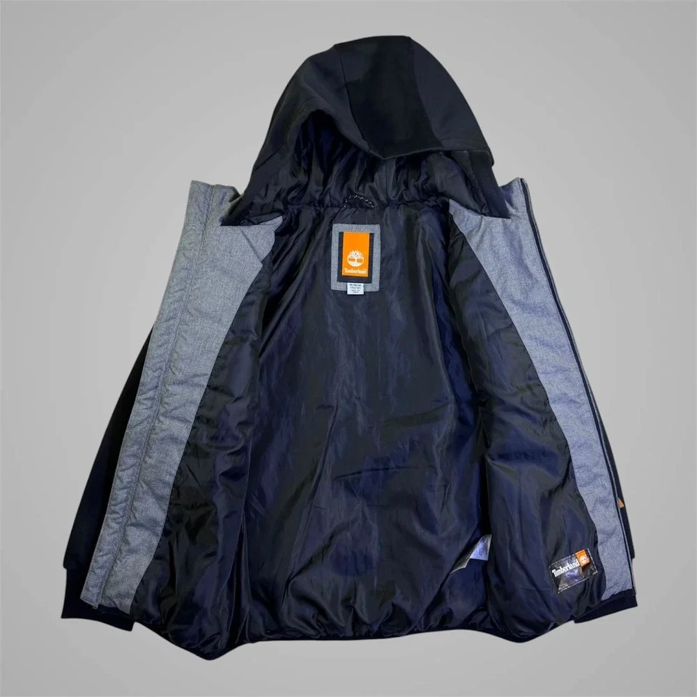 Timberland Kids Unisex Gray Black Puffer Hybrid Hooded Jacket Size M 10/12